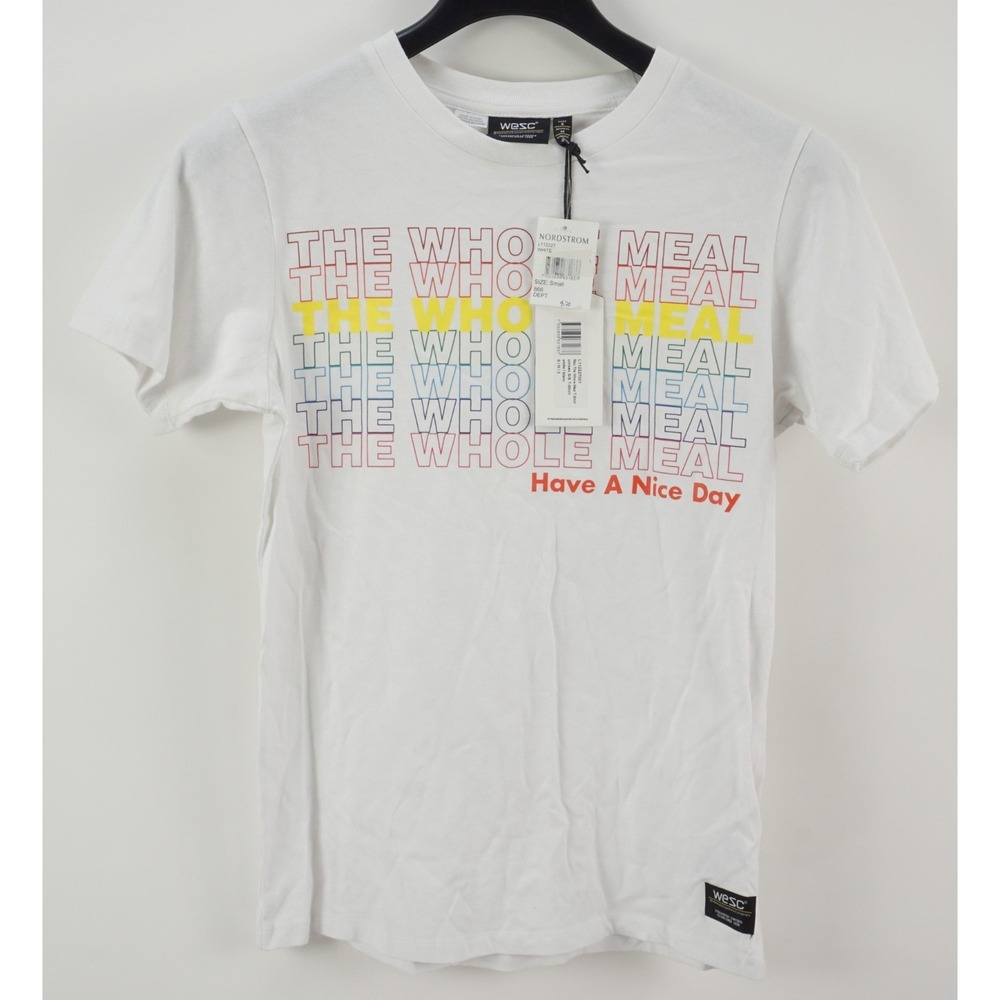 New Wesc The Whole Meal Men's Small Women's Medium White Cotton‎ Crew T-Shirt